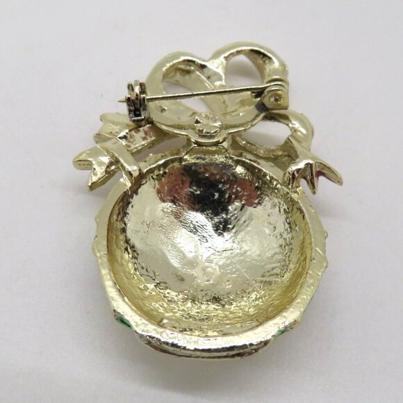 Vintage Gerrys Brooch Gold Tone Enamel Christmas Ornament 2" Pin Red Bow Accent - Picture 6 of 8
